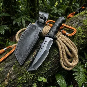 1PC, portable outdoor knife, straight knife, integrated keel structure, fixed blade, sharp and durable, anti slip handle, comfortable grip, equipped with knife cover, suitable for camping, kitchen and household use, holiday gifts