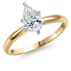 14K Yellow and White Gold IGI Certified Lab Grown Diamond Solitaire Engagement Ring for Women | 0.90 Ct Pear Shape | E-F Color | VS1-VS2 Clarity
