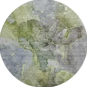 HomeRoots 656325 8 ft. Olive Green & Gray Abstract Transitional Washable Round Area Rug with UV Protection