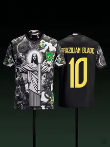 Brazil Christ The Redeemer Special Edition Soccer Jersey, Brazilian Blade Number 10 Men Short Sleeve Quick Dry Football Shirt, Sports Jersey