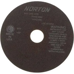 NORTON Aluminum Oxide Cutoff Wheel, 7x1/32 in, 60 Grit, Medium Grade, 1-1/4 in Hole Mount, 5460 Max RPM, Compatible with Stationary Grinding Tools (66252922983)