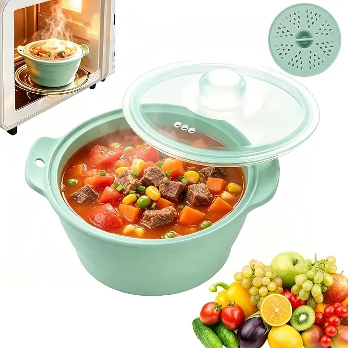Microwave Vegetable Steamer, 42oz Large Collapsible Silicone Steamers With Lid & Removable Rack, Food-grade Veggie Steamer Basket for Cooking Fresh & Frozen Vegetables Dumplings Buns Prep Meal, Dishwasher Safe
