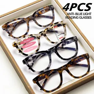 4-Pack Multifocal, Blue-light-blocking Fashion Reading Glasses. Featuring a spring-loaded metal hinge design, they suit most face shapes, are comfortable to wear, and boast a stylish, timeless look. Perfect for computer work, reading, and daily commuting.