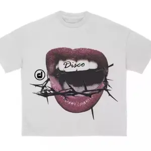 Men's Cotton T-Shirt - Menswear Loose-Fitting Short-Sleeve Round Neck, Soft Breathable Sweat-Absorbent Fabric, Disco Lips Graphic Print Casual T-Shirt for Multi-Season Wear, Tshirt, Casual T-Shirts