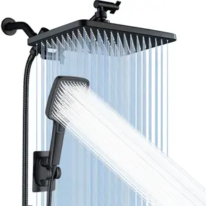 11.8 inch high pressure rain shower head, dual showerhead combo with 3-mode handheld spray, 9.65" extension arm, 59" hose, showerhead holder, 3-way water diverter, leak-proof washer,teflon tape, bathroom accessories
