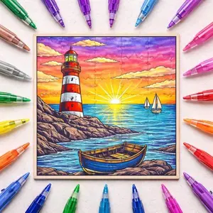 12x12 Color-Your-Own Wooden Puzzle Kit - The Lighthouse