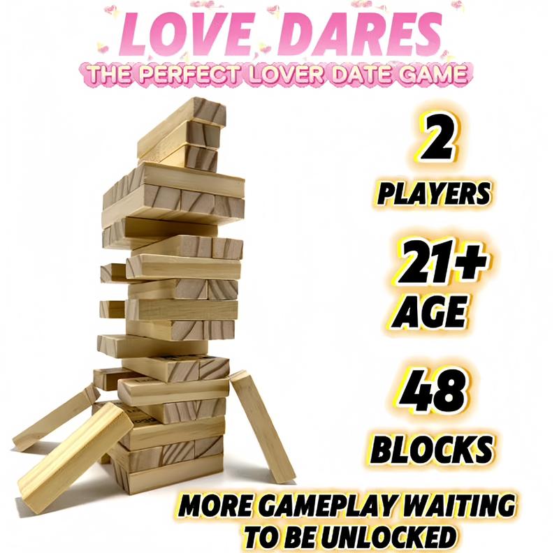 Stacking Tower Game for Couple Datenight English / Spanish 48 Pcs Wooden Blocks Best Party Gift for gf Party Anniversary Prank with Storage Bag