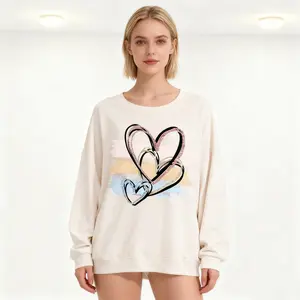 Women's Loose Casual Long Sleeved Pullover Hoodie with Gradient Heart Print Soft Color Blend City Stroll Spring and Autumn Fashionable Trendy Styling for Girls