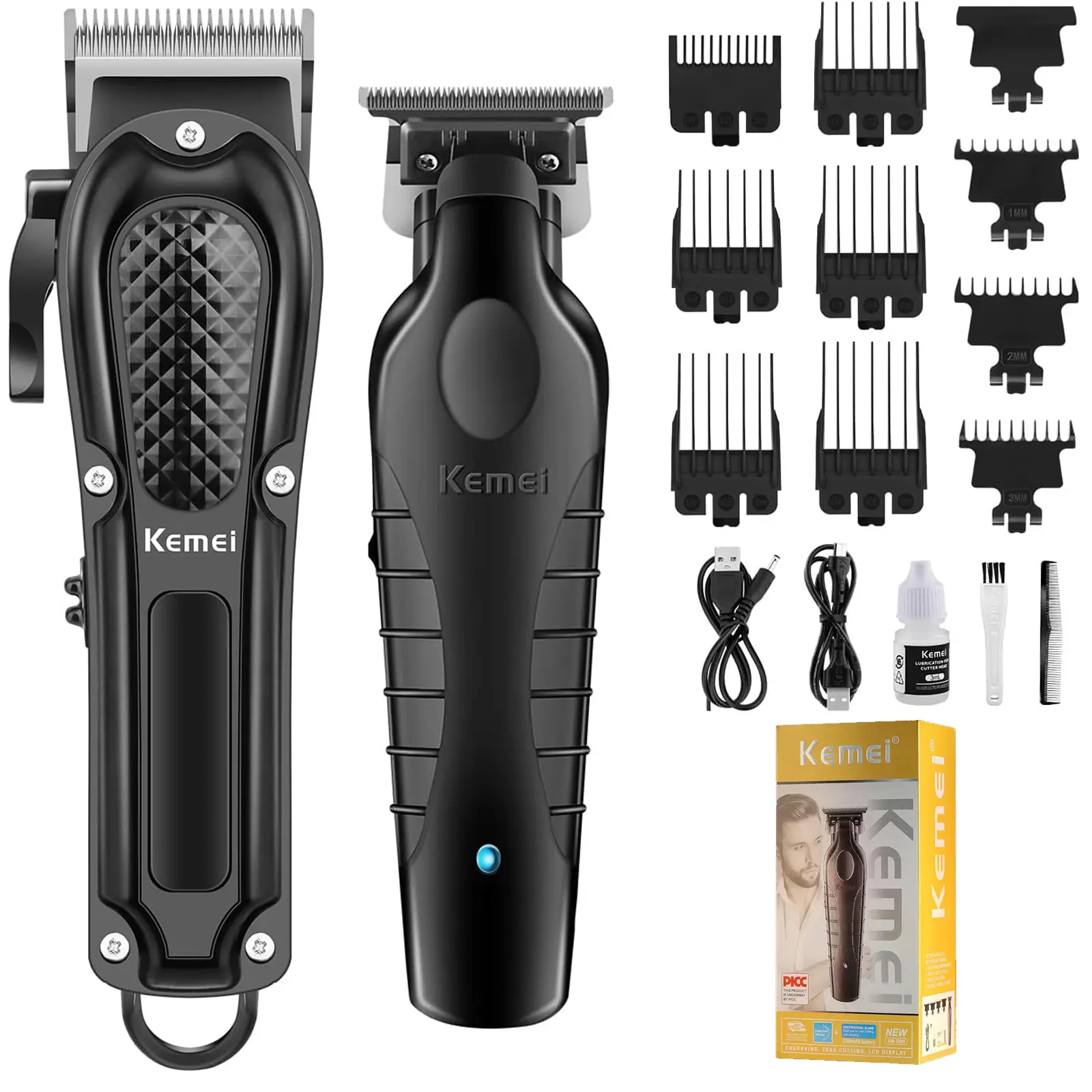 2-in-1 Cordless Professional Hair Clippers Set - Black 2299 & 1071 0-Gapped Trimmer, Adjustable, Chargeable, Durable Steel Blade, Easy-Adjust Barber Kit for Men’s Hair & Beard Grooming, Ideal Gift