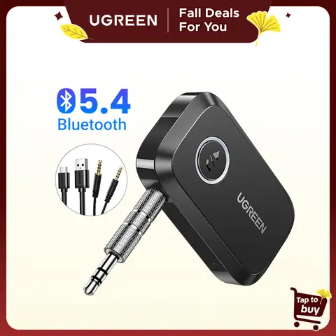 UGREEN Bluetooth 5.4 Auto Bluetooth Transmitter Adapter - Plug-and-Play, 3.5mm AUX Input, Hands-Free Call, Noise Cancelling, 15h Call+Music, 15h Battery Life, Type-C Fast Charge in 2 Hours, Car Stereo/Home Speaker Accessory, 24 Months Support