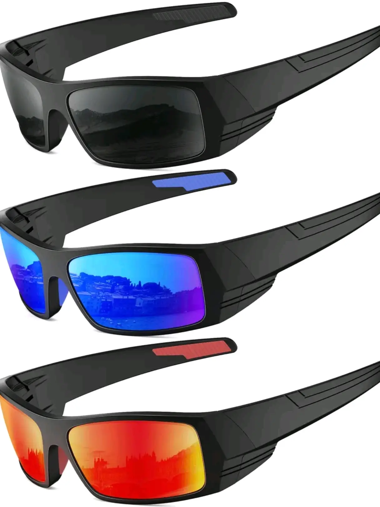 Sporty Sunglasses – Lightweight PC Frame Sporty Sunglass Black Vintage UV400 Y2K Aviator Shades for Driving, Fishing, Cycling, Running & Outdoor Sports google