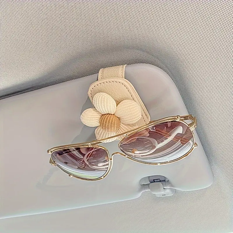 Flower Design Magnetic Glasses Clip, Car Sunshade Holder, Ticket Holder, Exquisite and Compact, Easy Installation, for Women Car Accessories, Car Trun