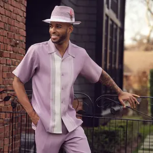 Montique Lavender Woven Color Block 2-Piece Walking Suit