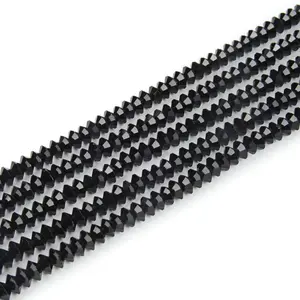 200pcs Creative Club Faceted Flat Bicone Rondelle Crystal Glass Beads #5305, Jet Black, 6x4mm Small, Hole ID 1mm, CC3R623