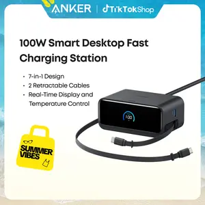 [Live only]Anker Nano Charging Station, 7-in-1 USB-C Power Strip for iPhone 16, 2.3 ft Anker InstaCord Retractable Cable, 3 USB-C, 1 USB-A, 3 AC, 100W Fast Charging Desktop Accessory for MacBook, Home, Office summervibes