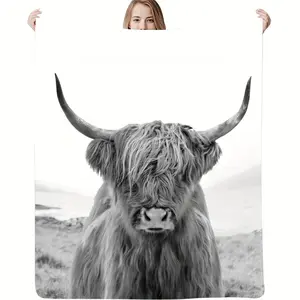 1pc Highland Cow Printed Flannel Blanket, Cozy Soft Reversible Throw for Couch, Bed, Sofa, Camping & Travel - Contemporary Style, Machine Washable, All-Season Comfort, 60x80 Inches