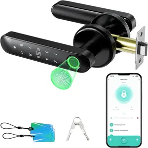 Fingerprint Door Lock Biometric Door Knob with Keypad Keyless Entry, 5-in-1 Door Locks for Bedrooms(Fingerprint/App/Code/Key/IC Card),  Hotel Office Apartment Black