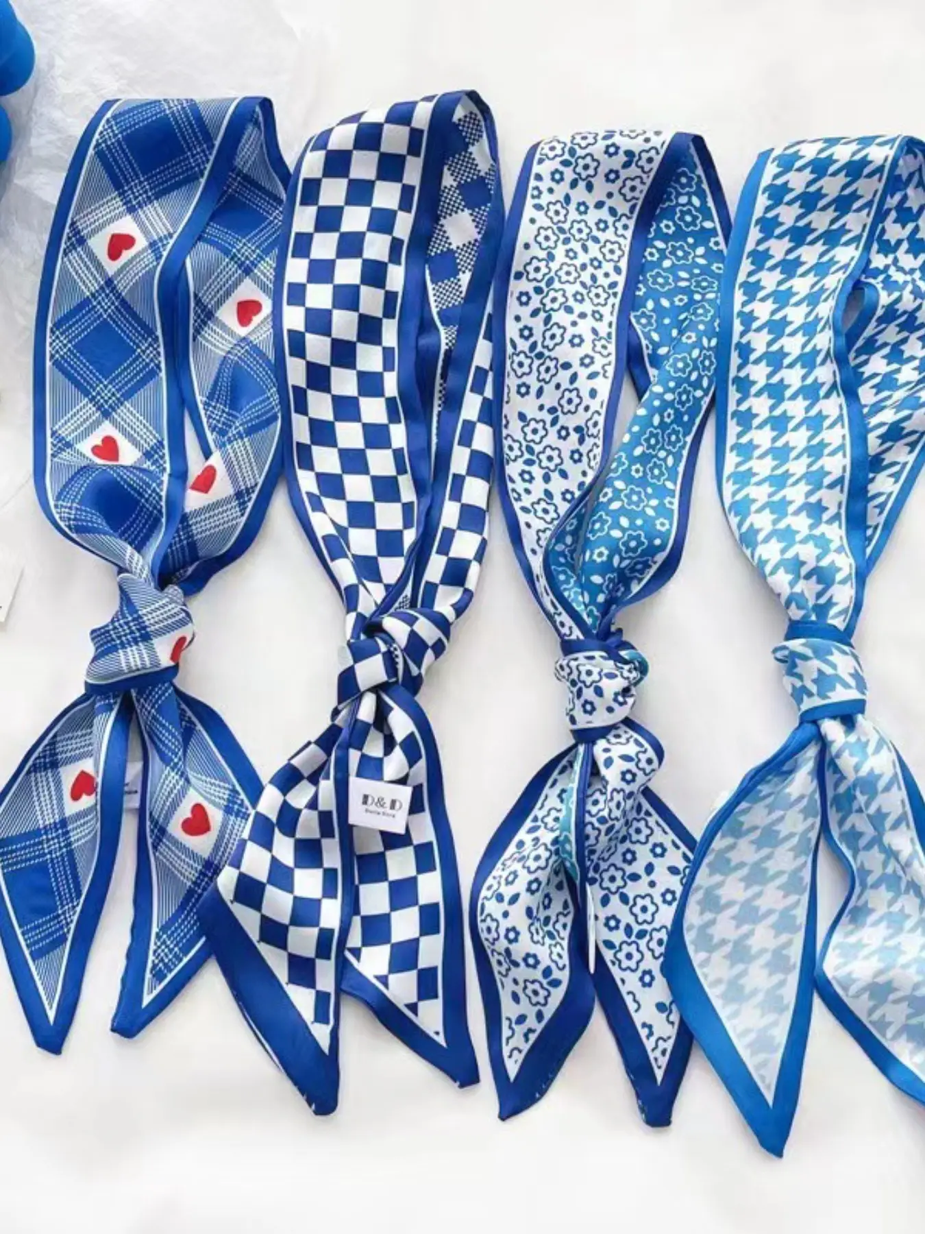 4pcs Blue Series Long Scarf, Multi-Functional Ribbon, Stylish Playful Charm, Cute & Simple Style, for Hair Tying and Bag Accessorizing, Fashion Accessories, Charms For Bags, Bag Charms For Handbags, Bag Charm Set