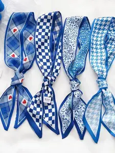4pcs Blue Series Long Scarf, Multi-Functional Ribbon, Cute & Simple Style, for Hair Tying and Bag Accessorizing, Fashion Accessories, Charms For Bags