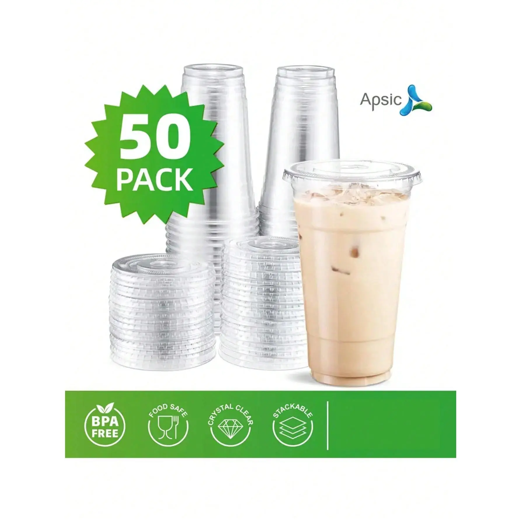 50 Sets Of Transparent Plastic Cups, 16/24/32 Ounce Disposable Iced Coffee Cups With Flat Lids, Smoothie Cups, PET Crystal Party Cups, Suitable For Iced Coffee, Smoothies, Milkshakes, Juices, Takeaway Drinks, And Cold Drinks