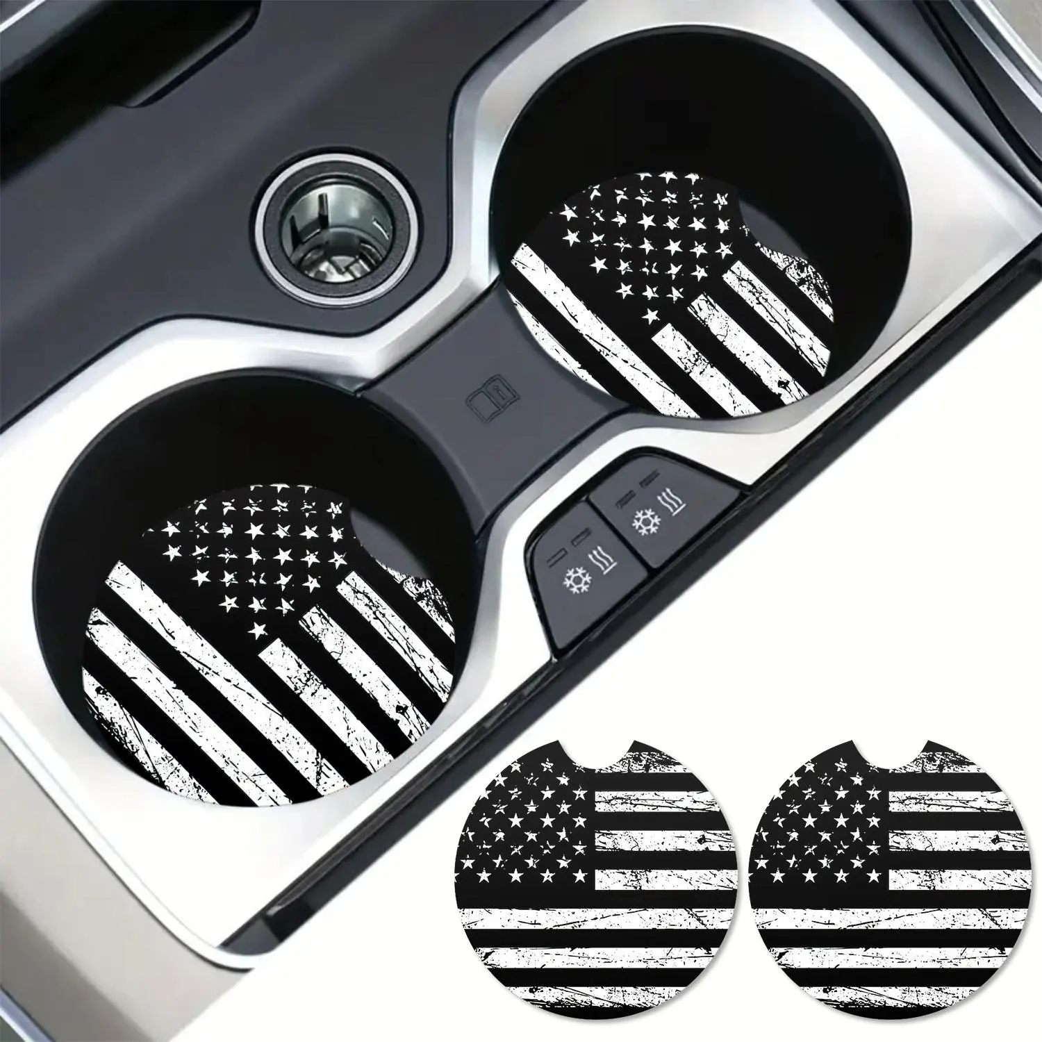 American Flag Pattern Car Coaster, 2 Counts/set Round Anti Slip Car Cup Holder Mat, Fashion Car Cup Holder Decoration, Universal Car Interior Accessories, Car Auto Accessory