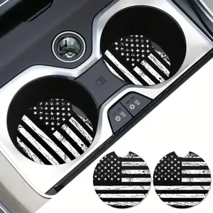 American Flag Pattern Car Coaster, 2 Counts/set Round Anti Slip Car Cup Holder Mat, Fashion Car Cup Holder Decoration, Universal Car Interior Accessories