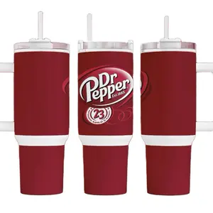 Dr.Pepper 40oz Tumbler - Red Bottle with Handle, Stylish Drinkware for Hydration, Reusable and Portable - Bottled, Washable, Mug