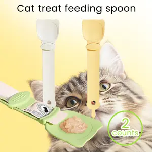2 Counts Cat Strip Feeders, Multi-Color Random Selection Cat Head Spoons, Squeeze Feeder for Wet Cat Food