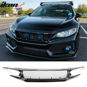 High Flow Front Bumper Upper Hood Mesh Grille for Honda Civic 2016-2018 & Hatchback/Si 2019-2021 3PCS JDM Style ASB Plastic Gloss Black