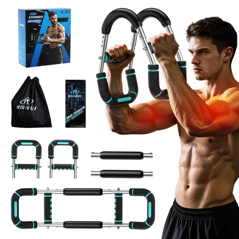 RENRUI Twister Arm Ergonomic Home Gym Strength Trainer - Unisex, Adjustable Band, 5 Resistance Levels (40-130 lbs), Anti-Slip Grip Handles, Carry Bag for Home Chest & Arm Workouts, Anti-Slip Handles