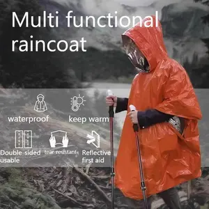 Adult First Aid Raincoat, Waterproof Survival Blanket Hat, Heavy Reusable Raincoat, Lightweight Gear (camping/hiking/outdoor) Options