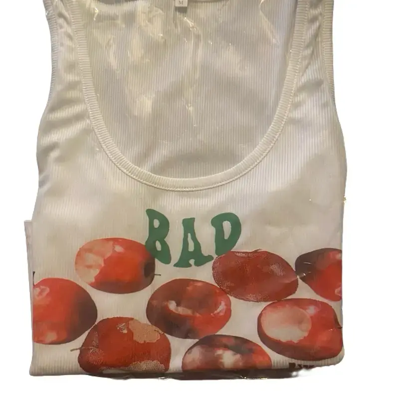 Bad Apple Crop Tank - Women's Top with Red Fruit Design, White Color, Casual Style, Ideal for Everyday Wear - Tops, Womenswear