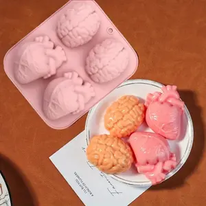 Silicone Cake Mold Heart Brain Design, 4-Cavity Chocolate Decorative Mould, Handmade Baking Tool for DIY Desserts & Cakes