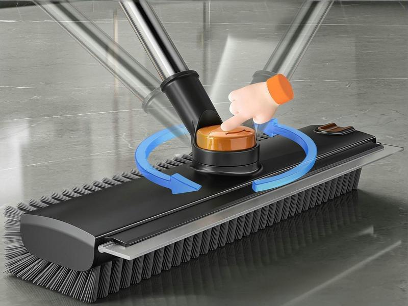 3 in 1 Floor Scrub Brush with 360° Rotating Head & 90° Corners Brush for Patio Shower Garage Deck Tile Concrete & Wood Surfaces Heavy-Duty Stiff Bristle Broom with Long Handle and Hidden Hair Clip - Wooden