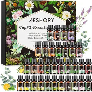AESHORY Essential Oils Set - 32x5ml Pure Aromatherapy Kit for Diffuser Humidifier Massage Skin & Hair Care Lavender Tea Tree Eucalyptus Sandalwood Peppermint Rosemary Health Solution Therapeutic Wellness