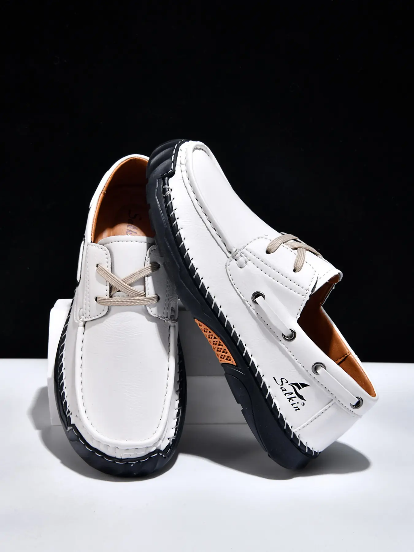 Men's Handmade Fashion Casual Shoes, PU Leather Footwear, Simple Lace-Up Low-Top Flat Rubber Boat Shoes, Comfortable Wear-Resistant Anti-Slip, Durable Casual Shoes, Large Size Men's Shoes