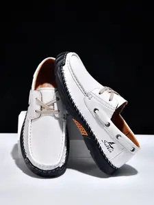 Men's Handmade Fashion Casual Shoes, Simple Lace-Up Low-Top Boat Shoes, Comfortable Wear-Resistant Anti-Slip, Large Size Men's Shoes