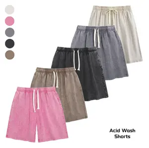 Unisex Acid Washed Sweat Shorts 260G Cotton Athletic Elastic Waist Drawstring Gym Workout Jogger Pants with Pockets Premium Comfort Softness Functional Adjustable Design for Any Occasion