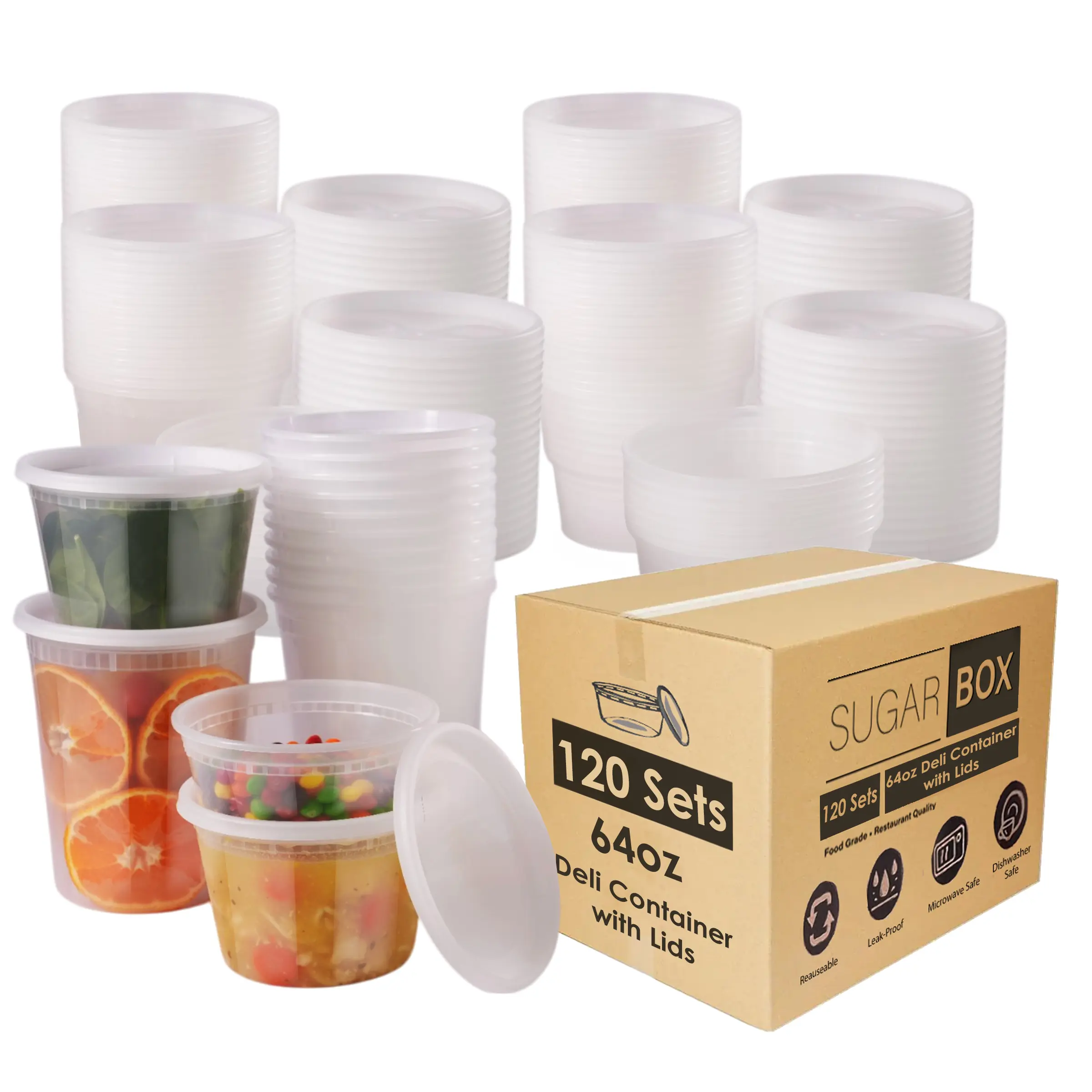 64oz Deli Container, 20/60 Packs, Food Containers with Lids, Leakproof Food Storage Solution for Home, Restaurant, Takeout, Soups, Sauces, and Slime