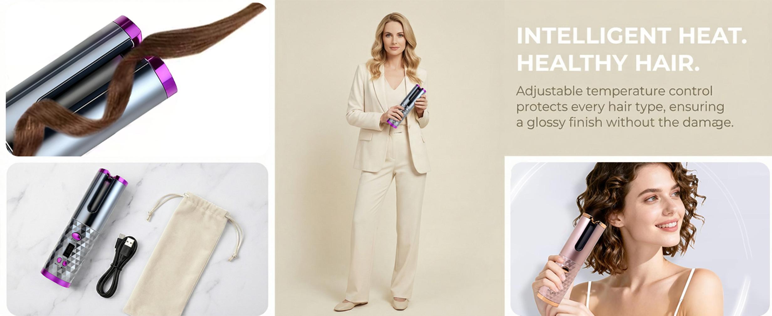 Cordless Automatic Hair Curler for Women, Fast Heating USB Rechargeable Curling Wand with Digital Display, Portable Spin Curler for Styling, Travel-Friendly