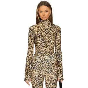 Norma Kamali Slim Fit Long Sleeve Turtleneck Top in Cheetah Patch