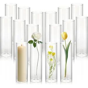 16 Pack 5.9" Tall x 1.8" Diameter Clear Glass Cylinder Vases - Multi-Use Flower Vase, Hurricane & Floating Candle Holders for Wedding Centerpieces,  Decor, Table Displays