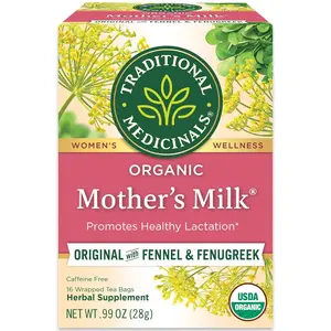 Traditional Medicinals Organic Mother’s Milk Tea – Lactation Support Herbal Tea with Fennel & Fenugreek, Caffeine-Free, Non-GMO, Kosher, 16 Tea Bags