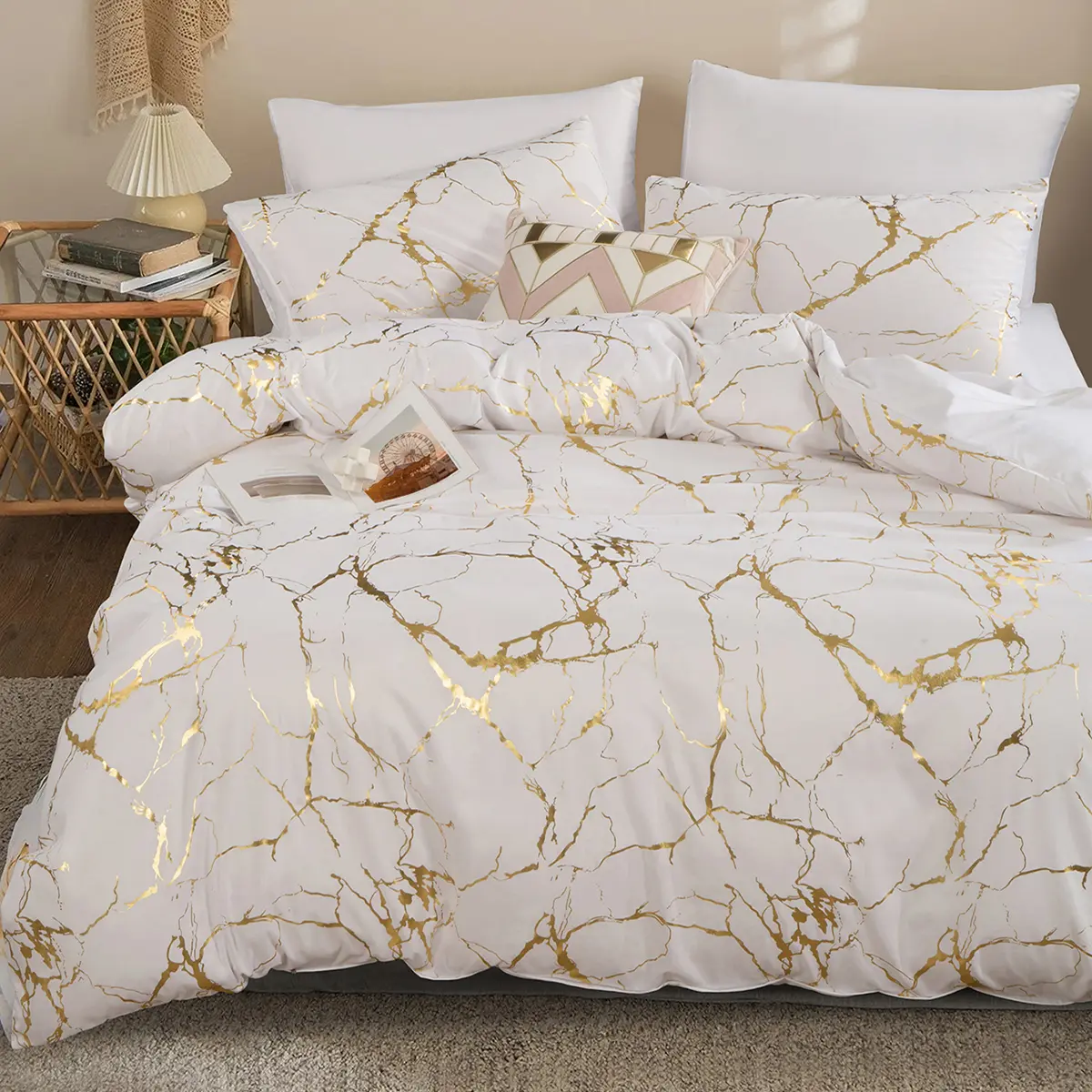 3-piece high-end super soft and breathable antique copper texture duvet cover set (1 duvet cover +2 pillowcases, no pillow core), suitable for all four seasons in both home and dormitory, queen size Bedroom Bedding Set Bed Sets Supplies summerwins