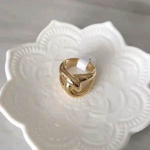 Elegant Gold-Tone Interlocking Design Ring for Women - Stylish and Durable Jewelry Accessory stainless steel