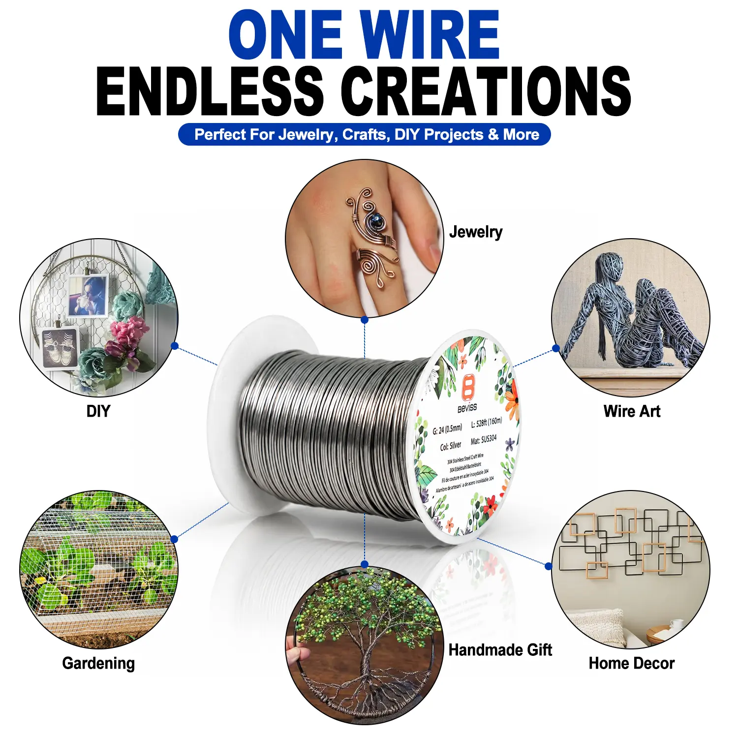 304 Stainless Steel Jewelry Wire Roll for DIY Bracelet Making, Beading & Wire Wrapped Jewelry – Strong Rust Resistant Craft Wire for Handmade Necklaces, Charms & Jewelry Projects