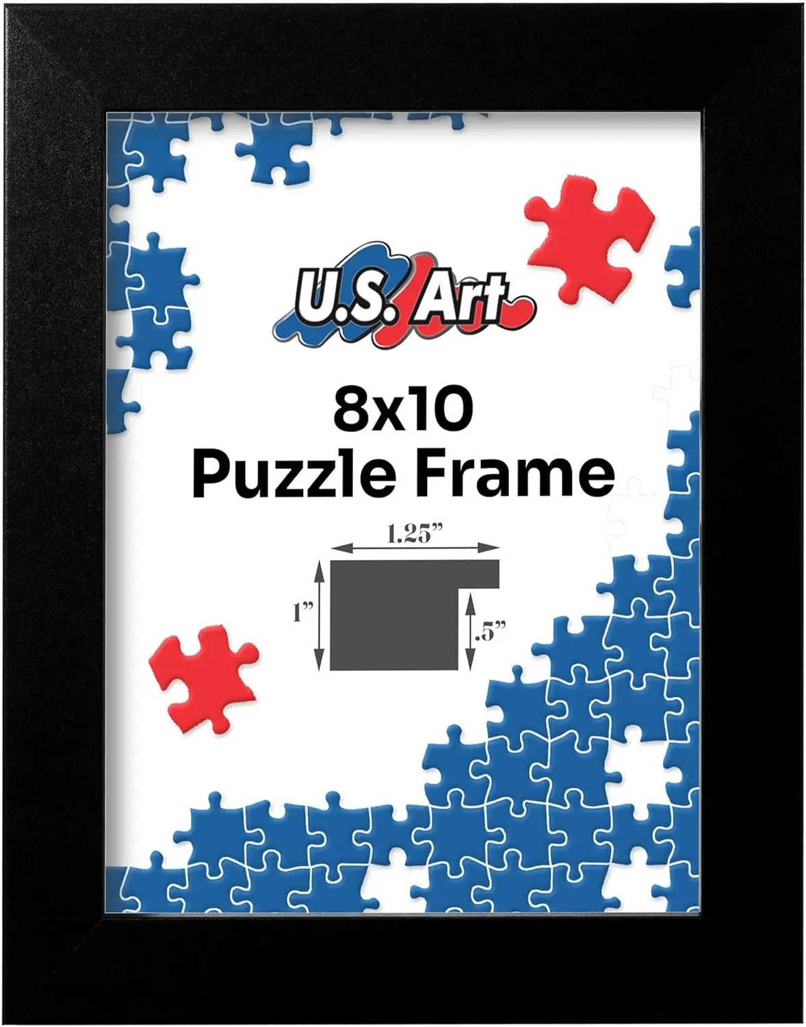 Black 8x10 Puzzle Frame 1.25" Inch Wide - Handmade American Picture Frames with Preinstalled Hangers and UV Blocking Plexiglass, 8x10 Frame