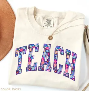 Comfort Colors Floral Teacher T-Shirt, Retro Teach Graphic Tees, Teacher Appreciation, Teacher Graduation, Student Teacher Gifts, Top Womenswear