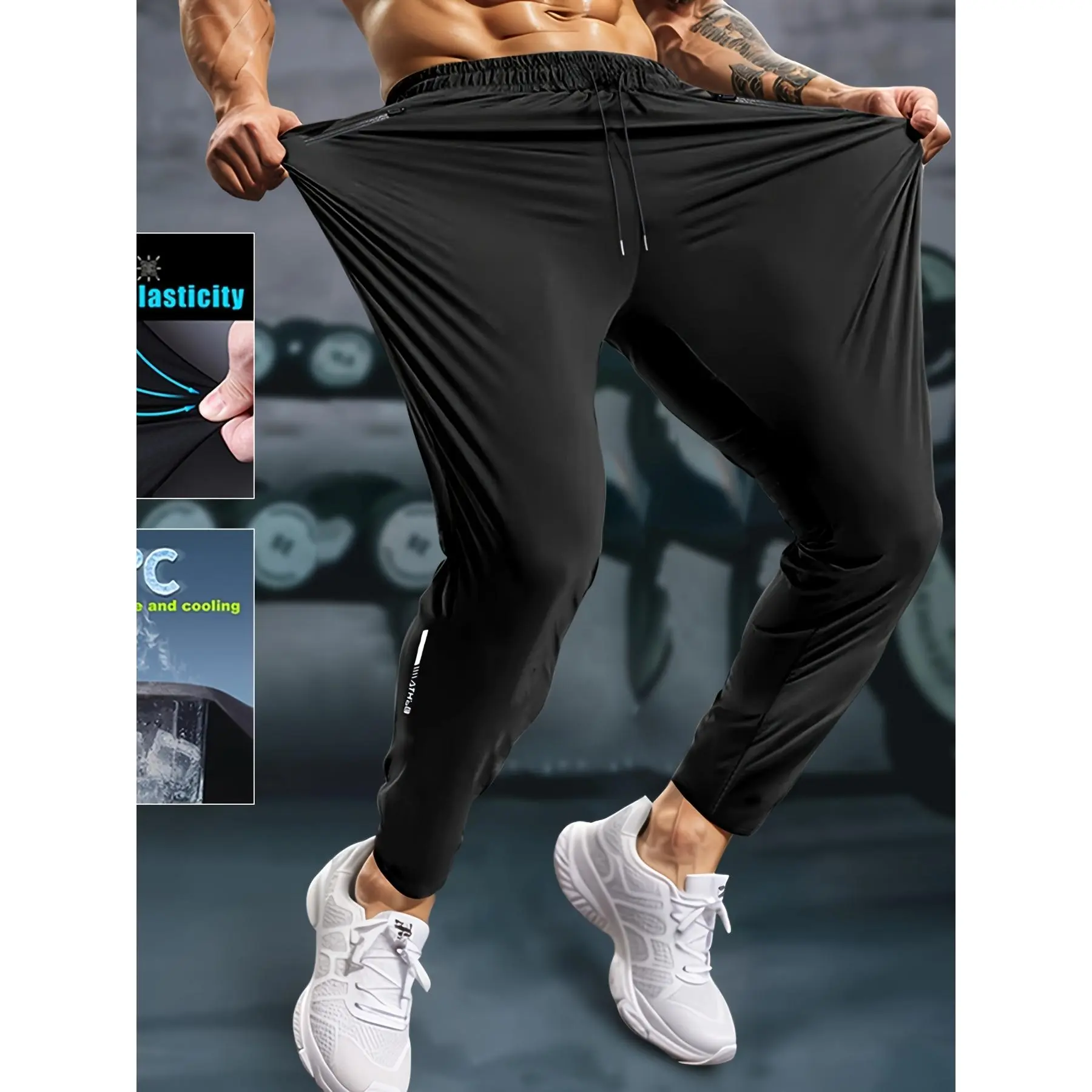 Men's Quick Dry Sweatpants for Running, Gym Training - Lightweight Stretch Jogging Pants with Zippered Pockets