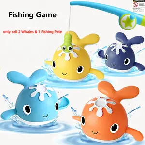 Magnet Fishing Game Bath Toy for Boys Girls, Kids Bathtub Water Shower Pool Toys, 2 Swimming Wind-Up Whales & 1 Fishing Pole, Gifts for Kids